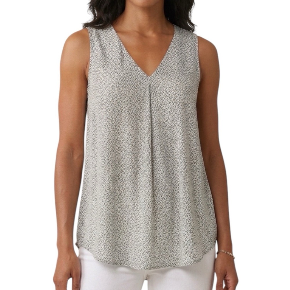 VINCE CAMUTO Sleeveless Blouse sz S Slash-Dot Print Workwear Business Casual